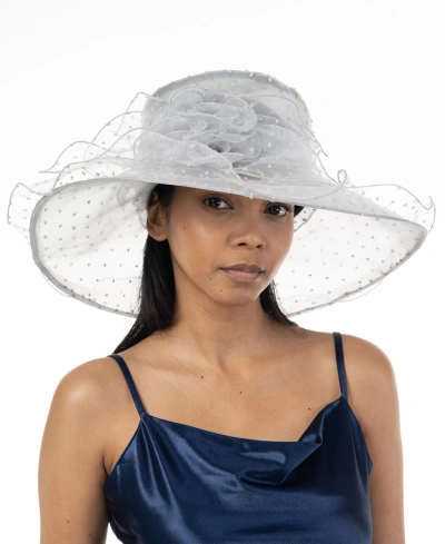 Bellissima Millinery Collection Women's Dot Organza Wide Brim Dressy Hat In Grey