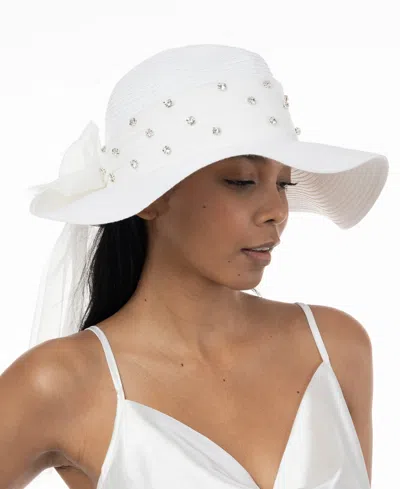 Bellissima Millinery Collection Women's Rhinestone Bow Panama Hat In White