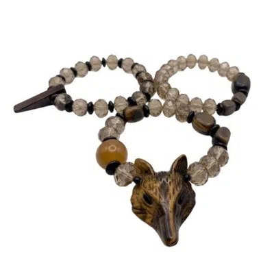 Bellus Domina Women's Black / Brown Brown Tiger's Eye Wolf Head Bracelet Set