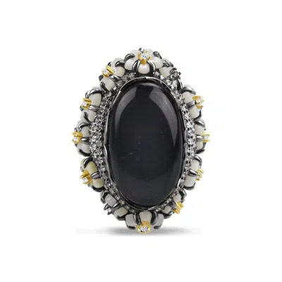 Bellus Domina Women's Black / Silver Sterling Silver Hematite Cocktail Ring