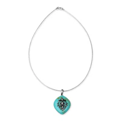 Bellus Domina Women's Blue / Black Sterling Silver Blue Turquoise Necklace In White