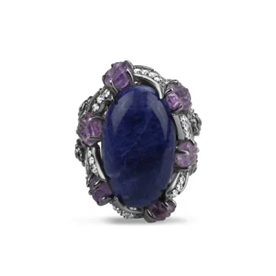 Bellus Domina Women's Blue / Black Sterling Silver Sodalite Cocktail Ring