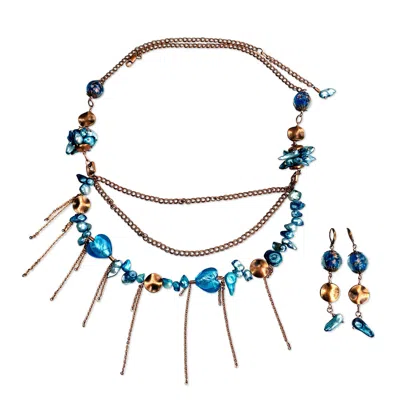 Bellus Domina Women's Blue / Brown Blue Murano Glass Necklace Set