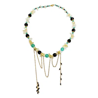 Bellus Domina Women's Blue / Gold / Black Blue Beaded Citrine & Agate Necklace In Multi