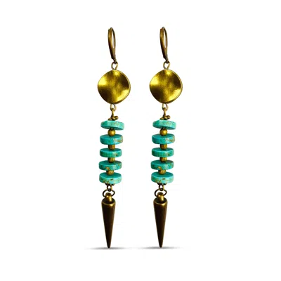 Bellus Domina Women's Blue / Gold Long Geometric Blue Turquoise Earrings In Gray