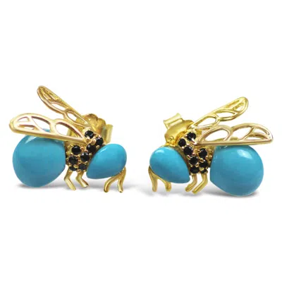 Bellus Domina Women's Blue / Gold Sterling Silver Bee Earrings