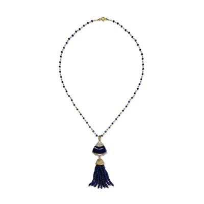 Bellus Domina Women's Blue / Gold Sterling Silver Lapis Lazuli Tassel Necklace In Black