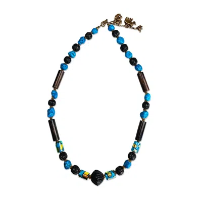 Bellus Domina Women's Blue Howlite & Tribal Wood Beads Necklace