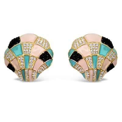 Bellus Domina Women's Blue / Pink / Gold Sterling Silver Enamel Shell Earrings In Multi