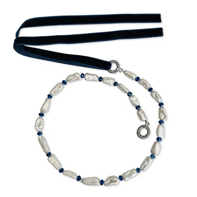 Bellus Domina Women's Blue / White Freshwater Pearl Necklace In Metallic
