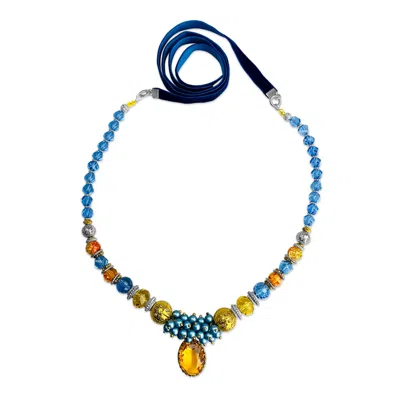 Bellus Domina Women's Blue / Yellow Blue & Yellow Beaded Gala Necklace In Multi