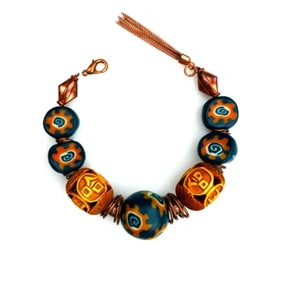Bellus Domina Women's Brown / Blue Oversize Tribal Bracelet
