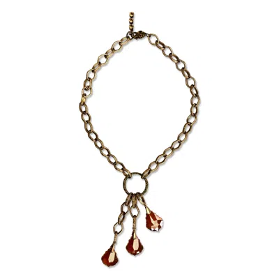 Bellus Domina Women's Brown Bold Chain & Three Crystal Pendants Necklace In Silver