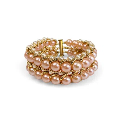 Bellus Domina Women's Gold Faux Prearl Beaded Statement Bracelet