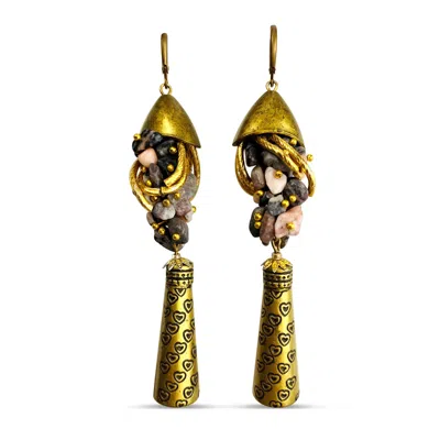 Bellus Domina Women's Gold / Neutrals / Grey Bold Beaded Abstract Fish Earrings In Multi