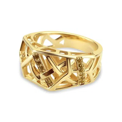 Bellus Domina Women's Gold Plated Silver Crossover Citrine Ring