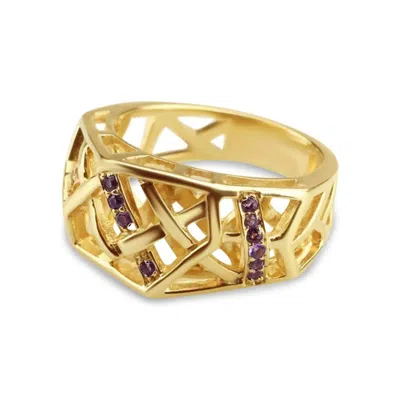 Bellus Domina Women's Gold / Purple Gold Plated Sterling Silver Crossover Amethyst Ring In Yellow