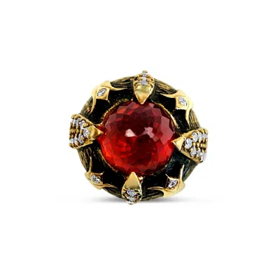 Bellus Domina Women's Gold / Silver / Red Sterling Silver Gold Plated Tulip Cocktail  Ring In Brown