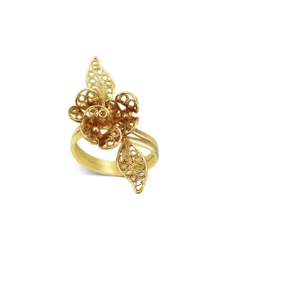 Bellus Domina Women's Gold Sterling Silver Filigree Flower Ring