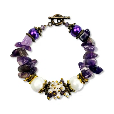 Bellus Domina Women's Gold / White / Purple Purple Amethyst Beaded Bracelet