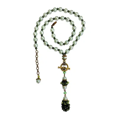 Bellus Domina Women's Green / Gold Green Faux Pearl Beaded Gala Necklace In Multi