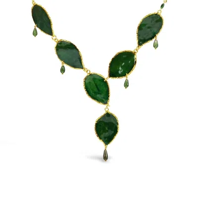 Bellus Domina Women's Green / Gold Green Natural Rose Leaves & Tourmaline Necklace