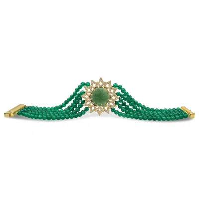 Bellus Domina Women's Green / Gold Sterling Silver Gold Plated Green Agate Bracelet In Yellow