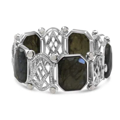 Bellus Domina Women's Green / Grey / Silver Sterling Silver Large Labradorite Bracelet In Purple