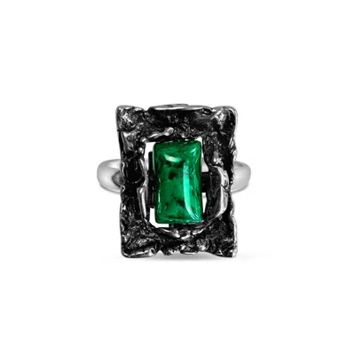 Bellus Domina Women's Green / Silver Malachite Gemstone 925 Sterling Silver Ring
