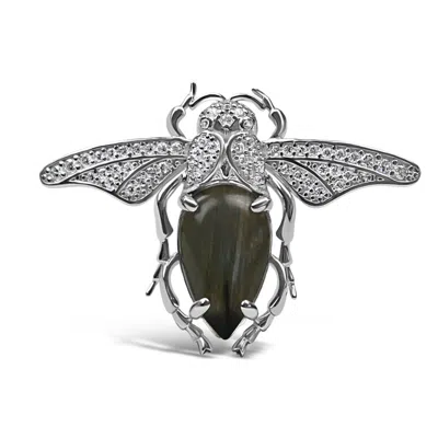 Bellus Domina Women's Green / Silver Sterling Silver Labradorite Bug Ring In Black