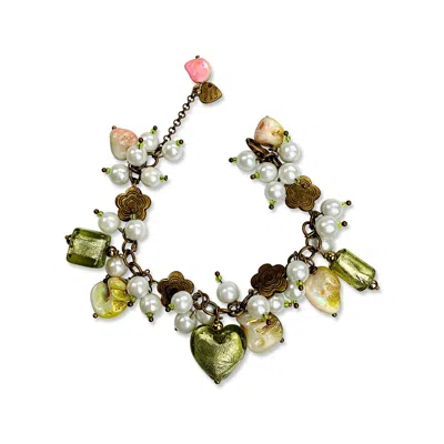 Bellus Domina Women's Green / White Green Murano Glass Heart Beaded Bracelet In Multi