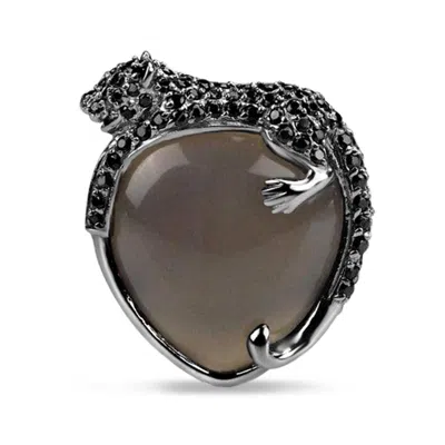Bellus Domina Women's Grey / Black Black Agate Umbra Sterling Silver Tiger Cocktail Ring In Gray