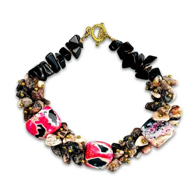 Bellus Domina Women's Grey / Black / Pink Rhodonite Black And Pink Gemstone Bracelet In Multi