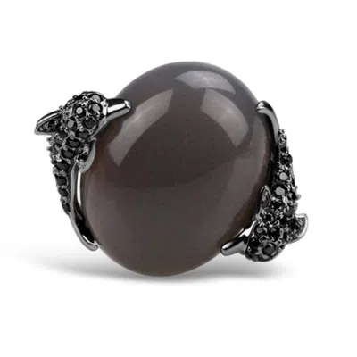 Bellus Domina Women's Grey / Black Sterling Silver Agate Umbra Dolphin Cocktail Ring In Gray