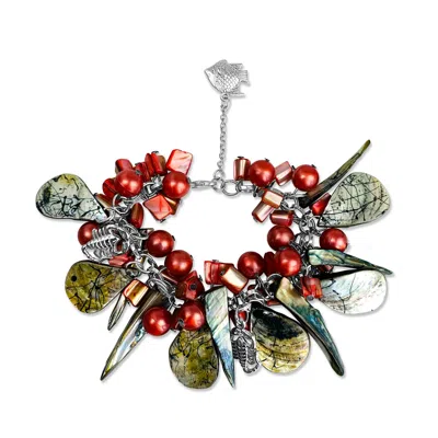 Bellus Domina Women's Grey / Red Grey & Red Mother Of Pearl Beaded Bracelet In Multi