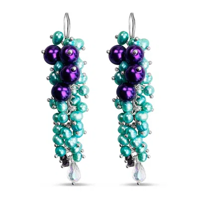 Bellus Domina Women's Long Aqua Blue Freshwater Pearl Earrings In Red