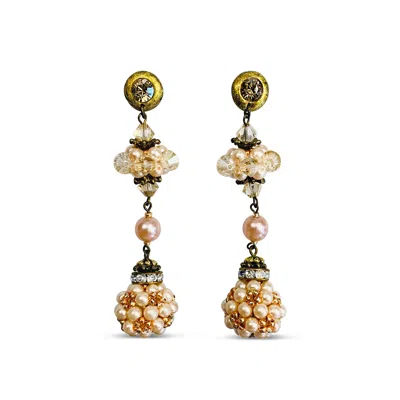 Bellus Domina Women's Neutrals / Gold / Pink Wedding Collection Ivory Beaded Dangle Earrings In Multi