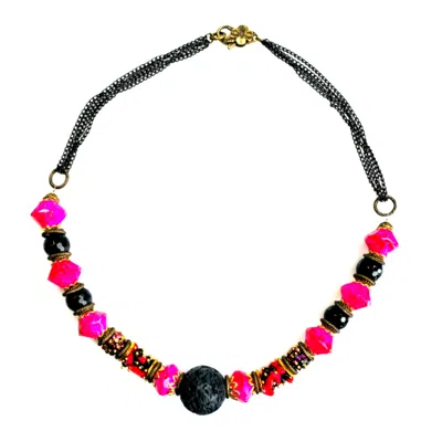 Bellus Domina Women's Pink / Gold / Black Hot Pink & Black Beaded Necklace