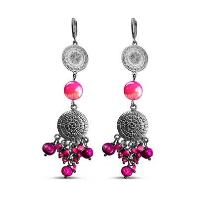 Bellus Domina Women's Pink / Silver Pink Chandelier  Oriental Style Earrings In Gray
