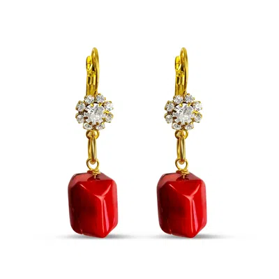 Bellus Domina Women's Red Coral Sparkling Earrings