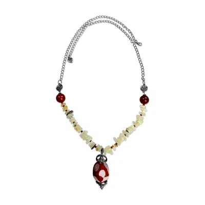 Bellus Domina Women's Red Long Modern Onyx & Agate Necklace In Multi