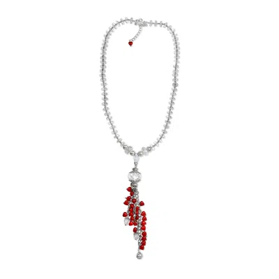 Bellus Domina Women's Red / Neutrals Modern Red Hearts And Clear Beads Necklace In White