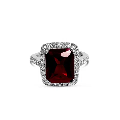 Bellus Domina Women's Red / Silver Sterling Silver Engagement Ruby & Cubic Zirconia Square Ring