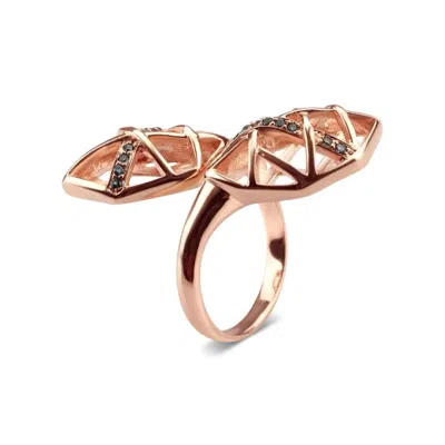 Bellus Domina Women's Rose Gold / Blue Rose Gold Plated Silver Topaz Helical Ring