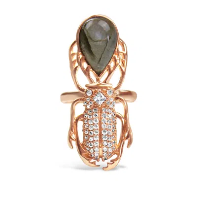 Bellus Domina Women's Rose Gold / Green Gold-plated Silver Labradorite Beetle Ring