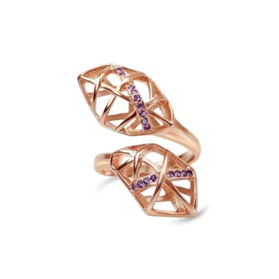 Bellus Domina Women's Rose Gold Plated Amethyst Helical Ring