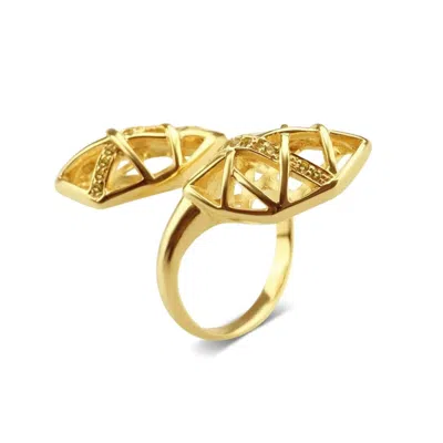 Bellus Domina Women's Silver Gold Plated Citrine Openwork Ring
