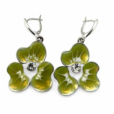 Bellus Domina Women's Silver / Green Sterling Silver Enamel Earrings Green Orchid