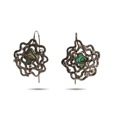 Bellus Domina Women's Silver / Green Sterling Silver Oversize Mother Of Pearl Earrings In Pattern