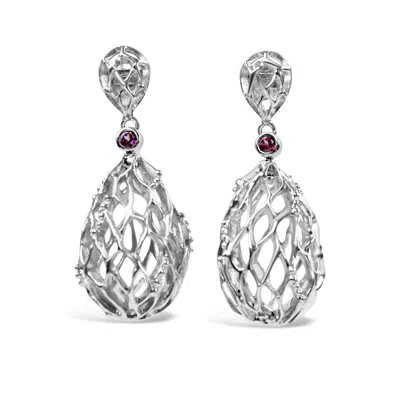 Bellus Domina Women's Sterling Silver White Gold Plated Balloon Earrings In Red